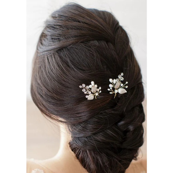 Brides & Hairpins Aurora Pearl & Flower Stick Pin Set in Gold NEW WITH TAGS - Picture 1 of 5